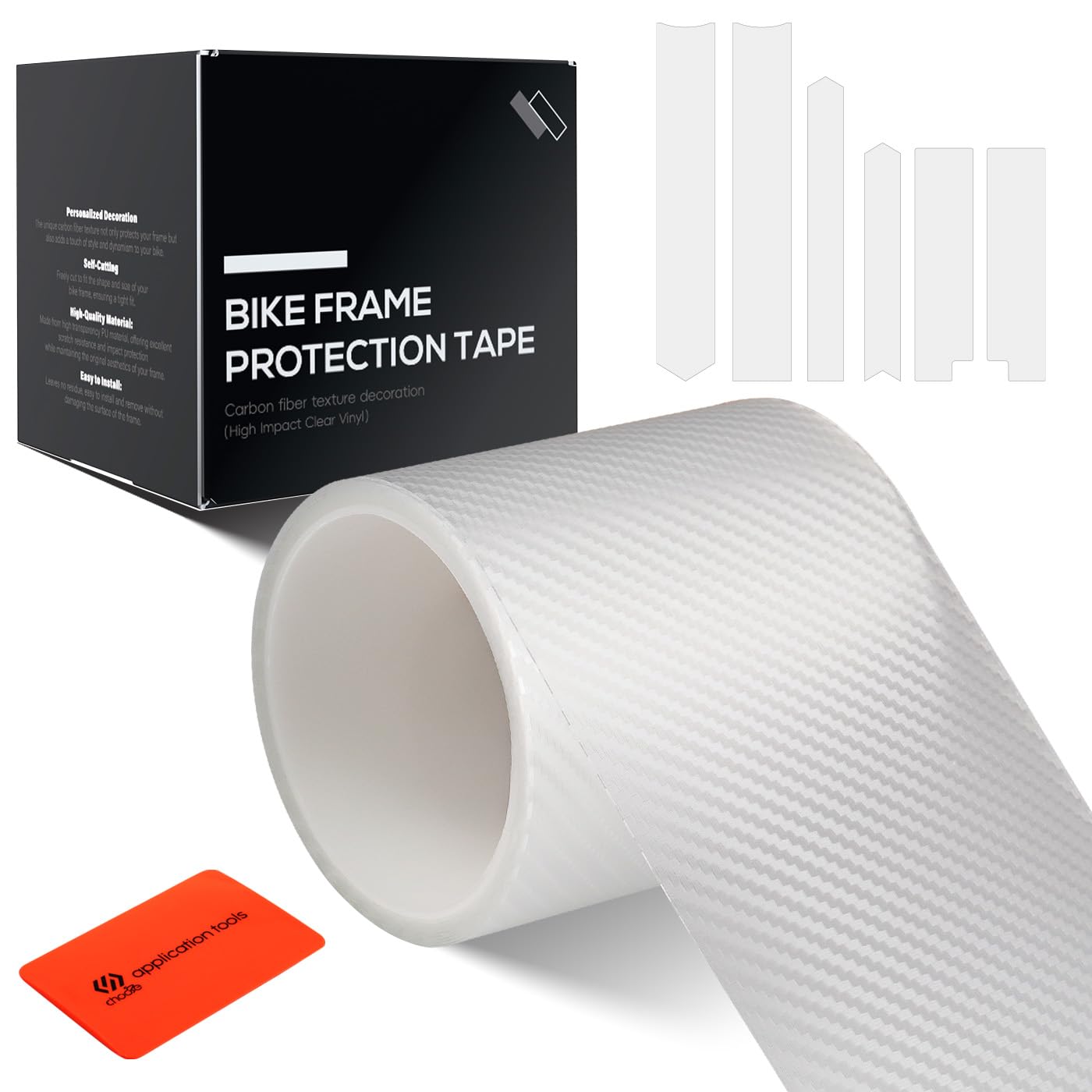 Bande de protection pour cadre de vélo, 3 m (10,2 x 299,7 cm) pour vélo électrique, VTT, gravier, VTT, vélo de route, motif fibre de carbone, noir/semi-transparent