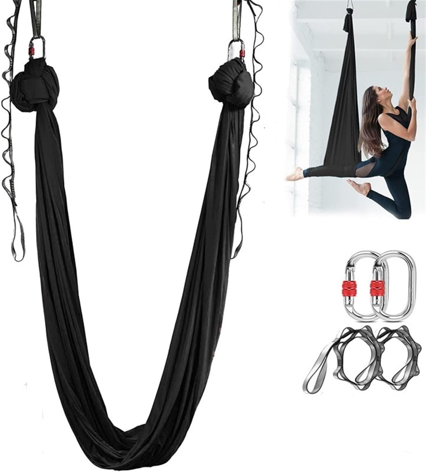 THE WHITE SHOP Aerial Silk Yoga Hammock & Swing for yoga Inversion,Strength training,starter hardware kit(Color:BLACK)