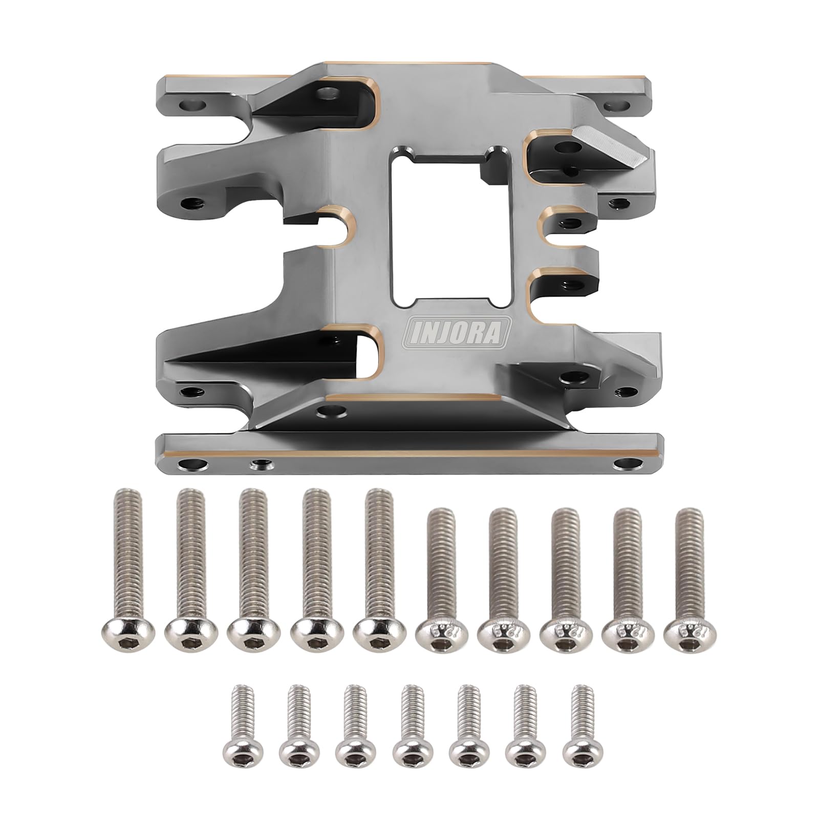 INJORA Skid Plate - 53g Black Coating Brass Transmission Mount for 1/18 RC Crawler TRX4M Upgrade,Grey, Small - Image 3