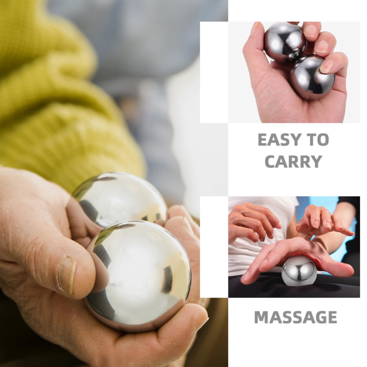 Therapiebälle Baoding Kugeln 70mm Edelstahl 1 Paar für Handmassage und Beweglichkeit im Büro und Alltag