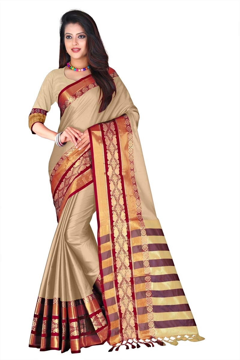 RIVAN FASHIONWOMAN COTTON SILK SAREE/BEIGE/