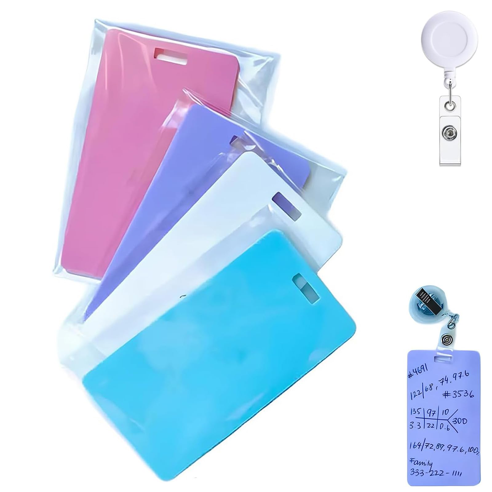 Erasable Badge Note, Reusable Silicone Badge Notepad with Clip – Vertical/Horizontal, Ballpoint Pen Write & Alcohol Wipeable, Portable Quick Note Taking Pad for Nurses, Doctors & Teachers (4PCS-A)