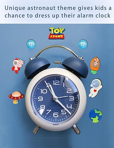 Miniatura 5 de Reloj despertador para niños, reloj analógico para niños, relojes despertadores para dormitorios con personas que duermen mucho con calcomanías de