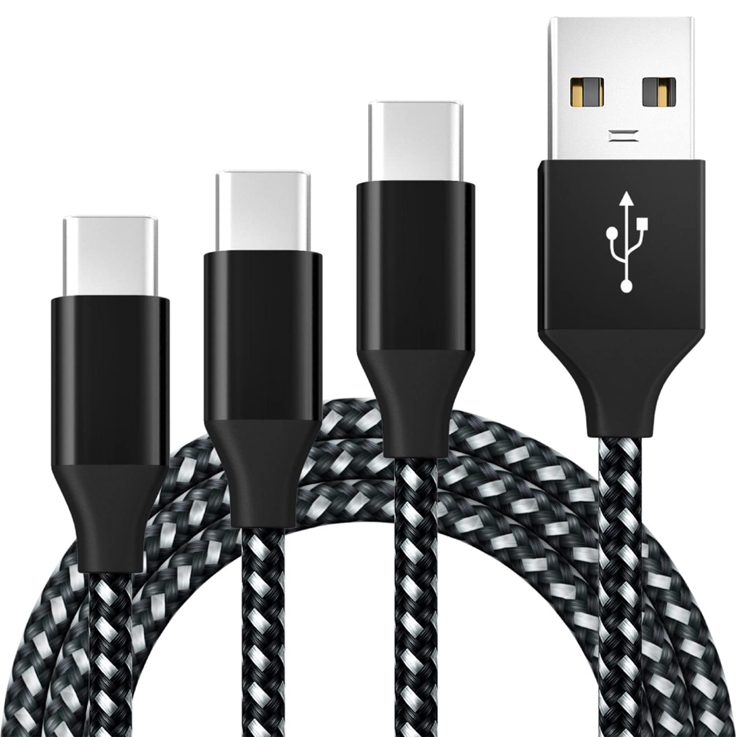 USB C Charger Cable 1M 2M 3M, 3-Pack USB 2.0 Type C Fast Charging 3A Braided USB A to USB C 480 Mbps Data Transmission Compatible with Samsung Galaxy Sony Xperia Huawei Pixel HTC