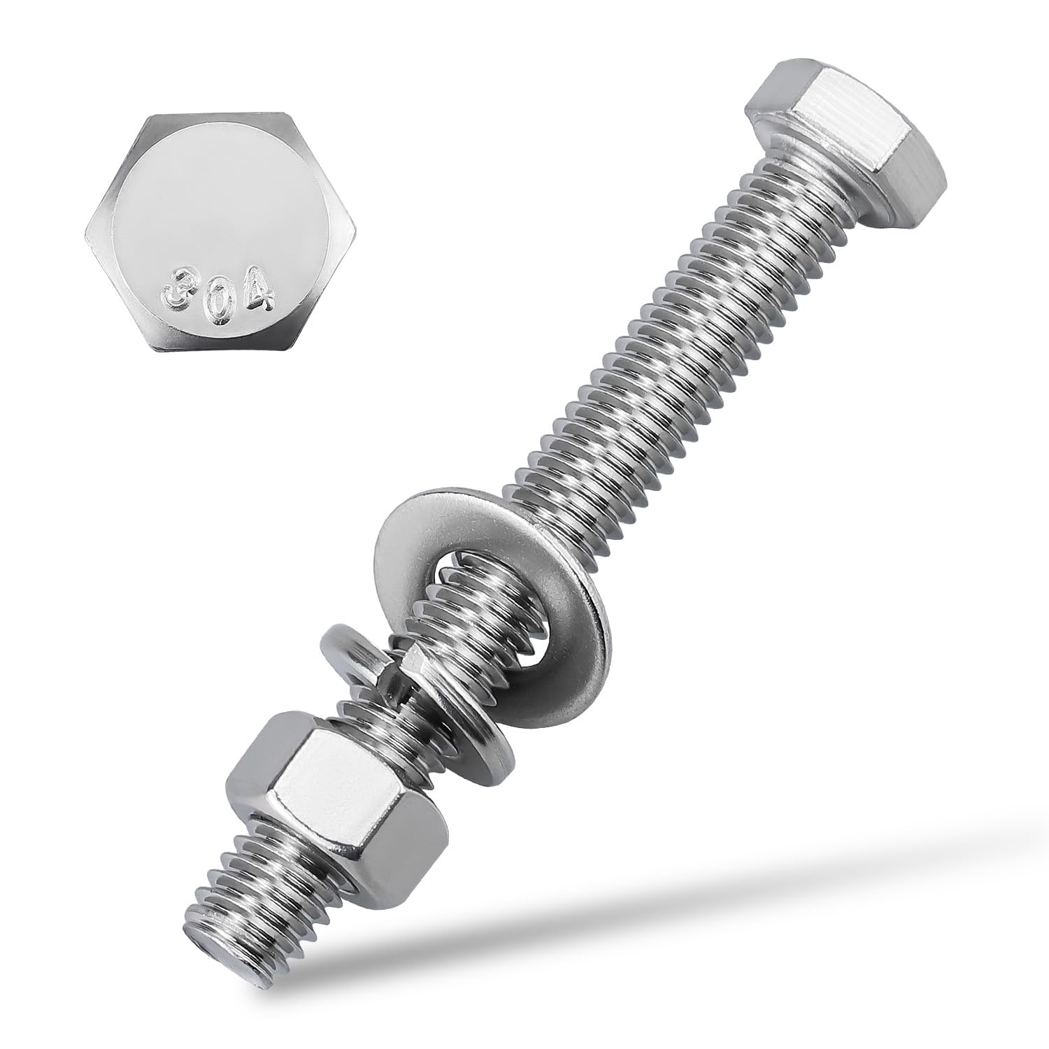 Tornillos hexagonales de acero inoxidable 304 SS 18-8 con acabado brillante de alta resistencia