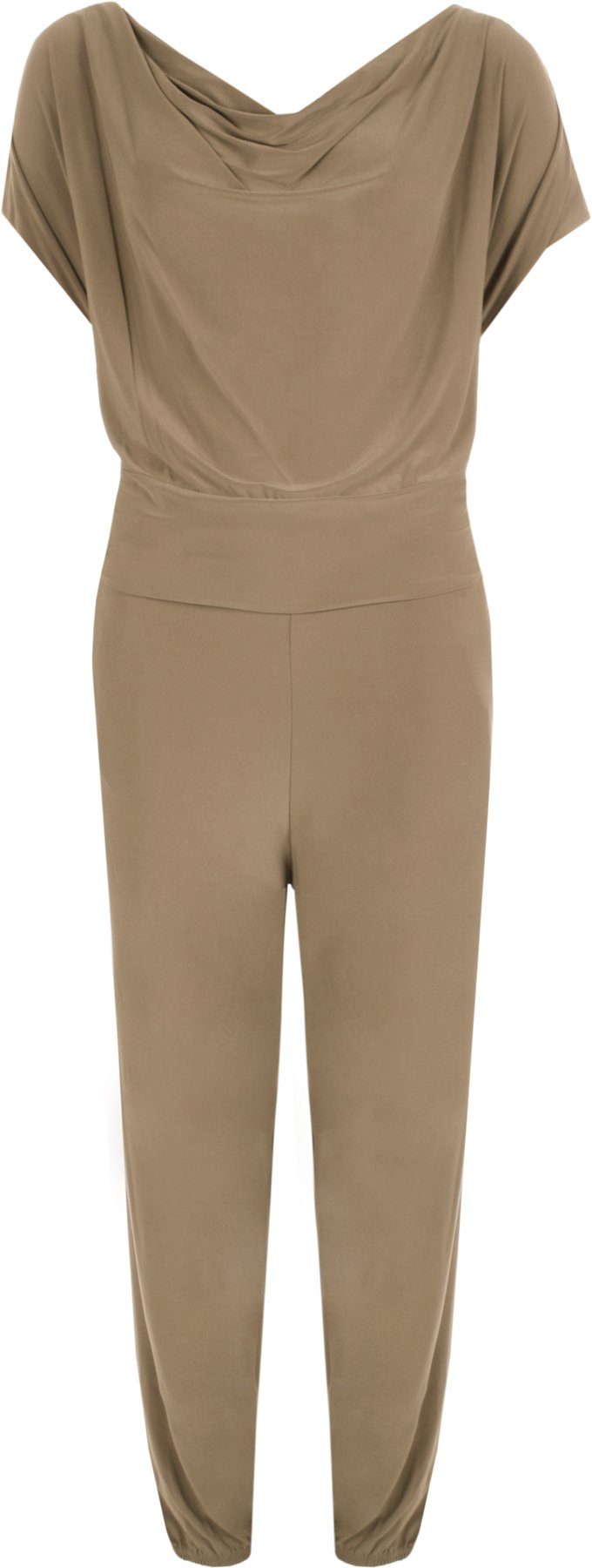 WearAll Plus Size Womens Cowl Neck Pocket Belted Ladies Sleevelsss Jumpsuit - Mocha - 22-24