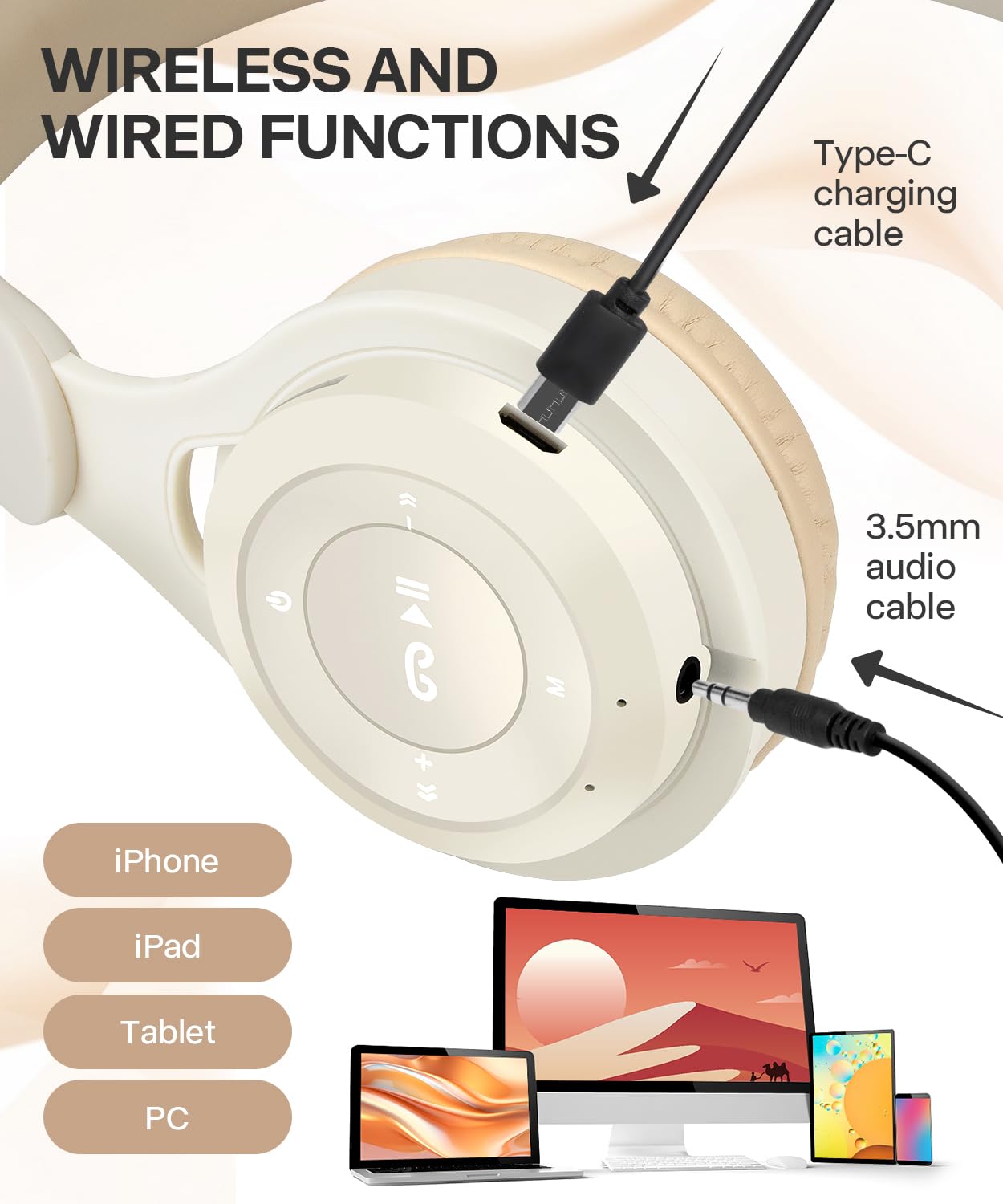 Dziecięce słuchawki nauszne Bluetooth, bezprzewodowe zestawy słuchawkowe Bluetooth 5.3, wbudowany mikrofon, wygodne noszenie i dźwięk HD, słuchawki dla dzieci dla chłopców, dziewcząt, do