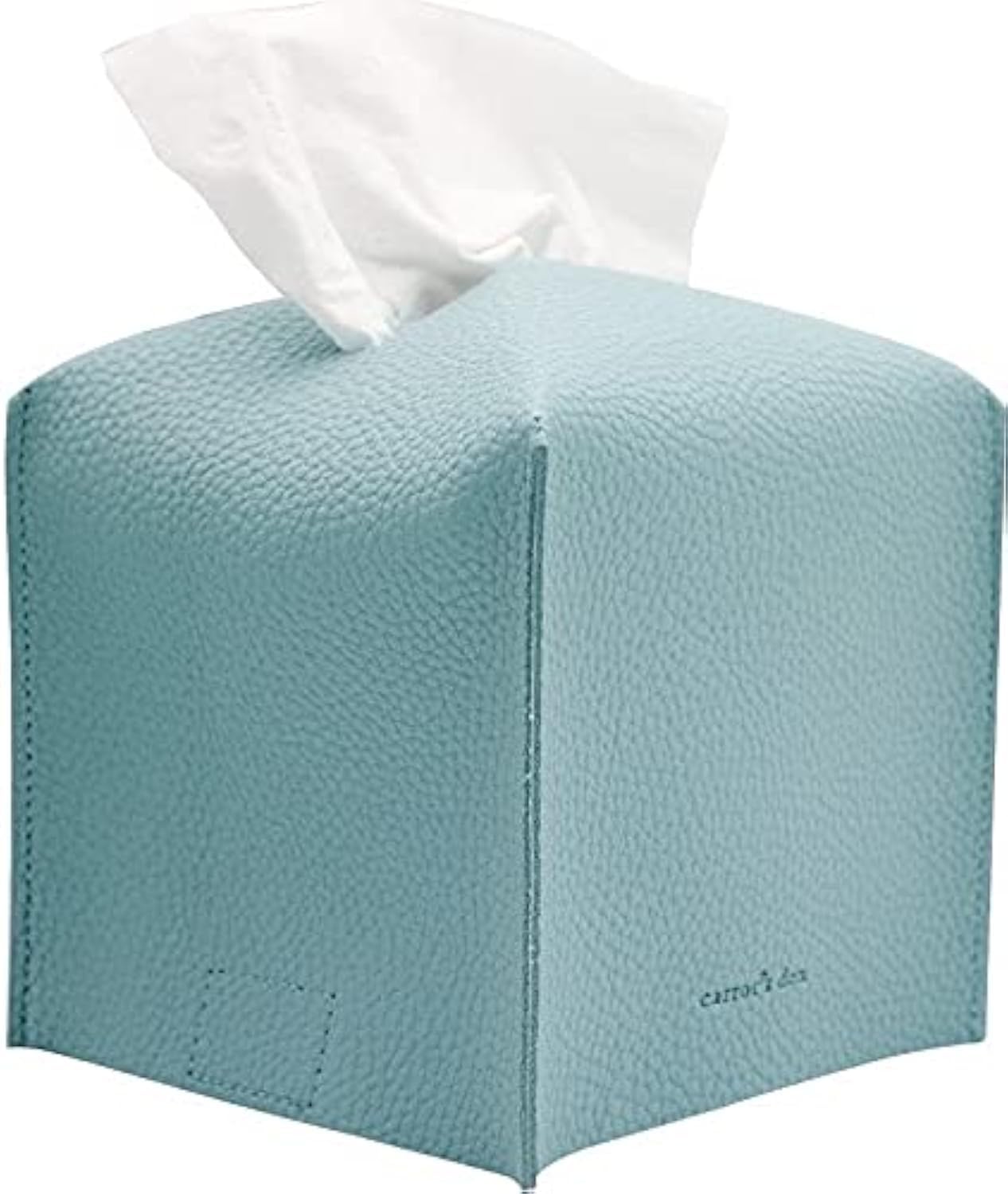 Tissue Box Cover Holder, Square with Bottom Belt by Carrot's Den - PU Leather Decorative Organizer for Tabletop, Bathroom, Car, Office (Light Blue)