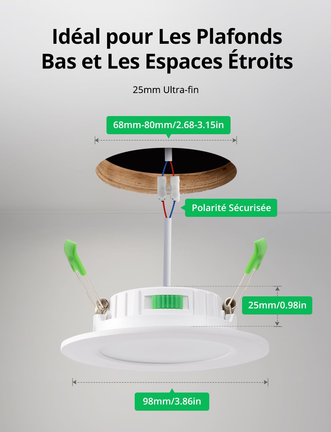 Bojim Spot LED Encastrable Salle de Bain IP44, 230V Spots de Plafond Trou 68mm - 80mm, Éclairage Encastré Extra Plat 5W, Blanc Chaud Neutre Froid pour Cuisine Chambre Salon, Lot de 10