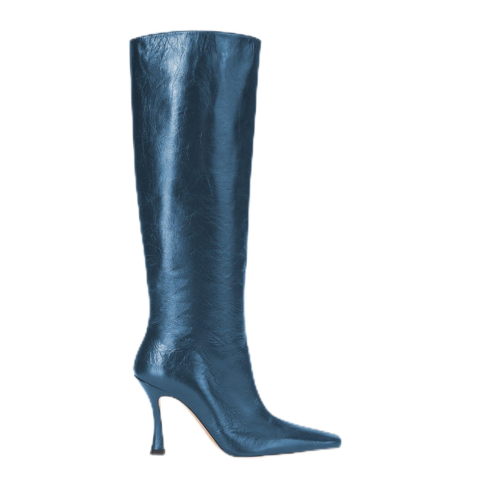 Womens Square Toe Stiletto Heel Knee High Boots Side Zipper Dress Party Tall Boots