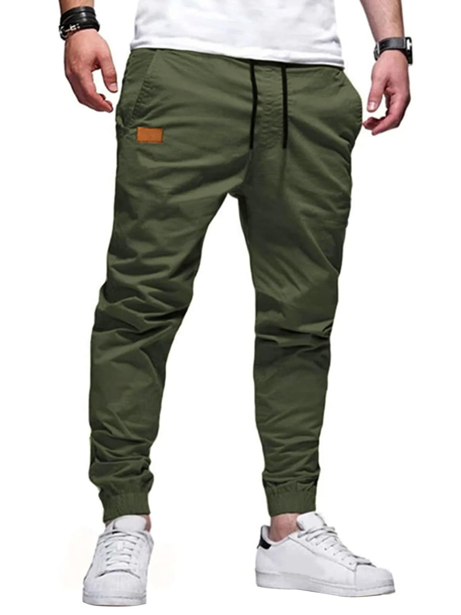 PLEPAN Mens Casual Cargo Joggers - Cotton Drawstring Chino Pants Hiking Outdoor Twill Track Jogging Sweatpants