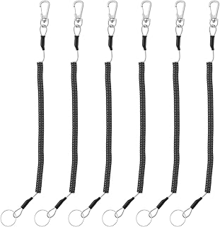 6 PCS Fishing Lanyards, Safety Retractable Coiled Lanyard Spring Coil Cord Keychain, Fishing Tool Tether Steel Wire Coiled Lanyard with Carabiner and Split Ring for Pliers Boating Kayak Pliers Boating
