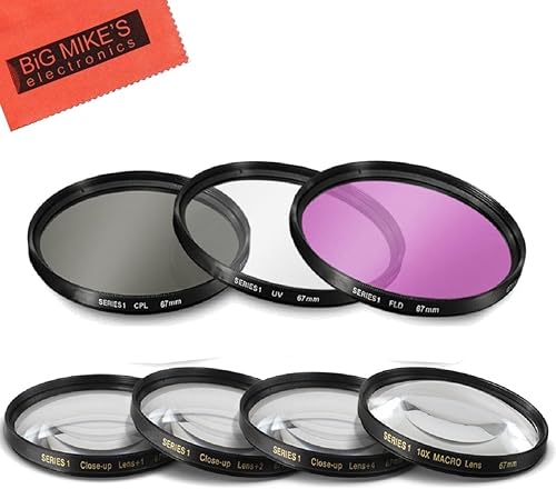 Juego de filtros de 7 piezas con revestimiento múltiple de 2.638 in, incluye 3 filtros (UV-CPL-FLD-) y 4 filtros de primer plano (+1+2+4+10) para