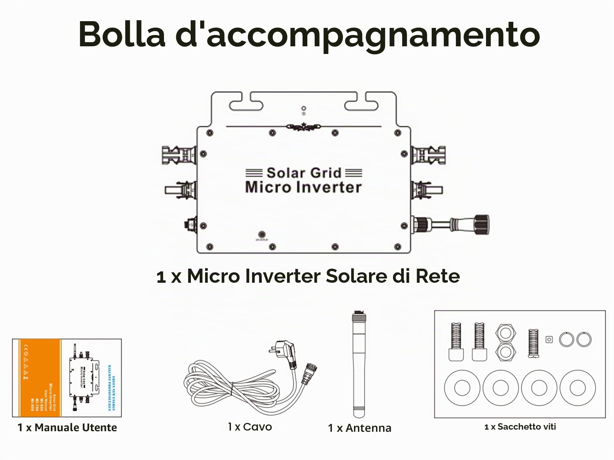SolaMr 800W Grid Connect Inverter Micro Inverter Solare 120V/230V Auto, WIFI - Microinverter con Sorveglianza App per Casa Pannello Fotovoltaico Esterno-800W