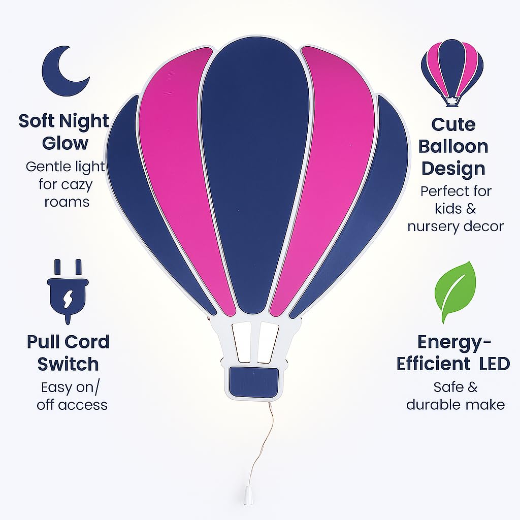 LET'S DIY Hot Air Balloon LED Wall Night Light, Decorative Lamp for Nursery and Kids Room, Blue and Gold 1