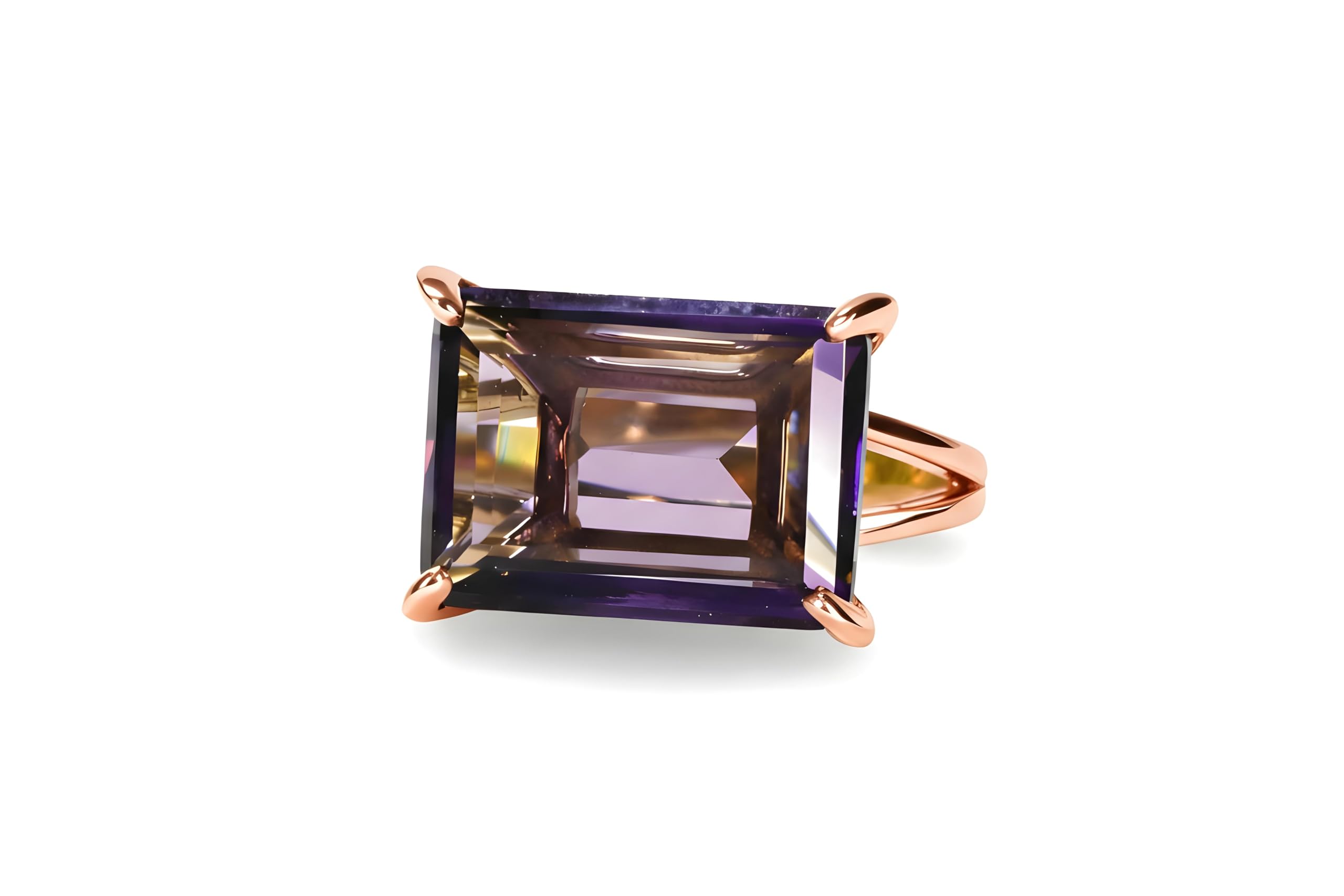 Anillo Rectángulo Amatista - Anillo de Oro de 14k - Anillo de Cristal - Anillos de Piedra de Nacimiento - Regalos para su Día Especial - Joyería Artesanal para Mujer