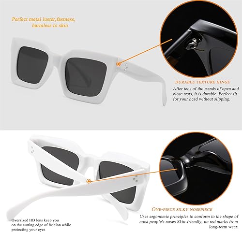 Miniatura 5 de HJSTES Lentes de sol cuadrados vintage para mujeres y hombres, marco cuadrado grueso retro, de gran tamaño, protección UV400