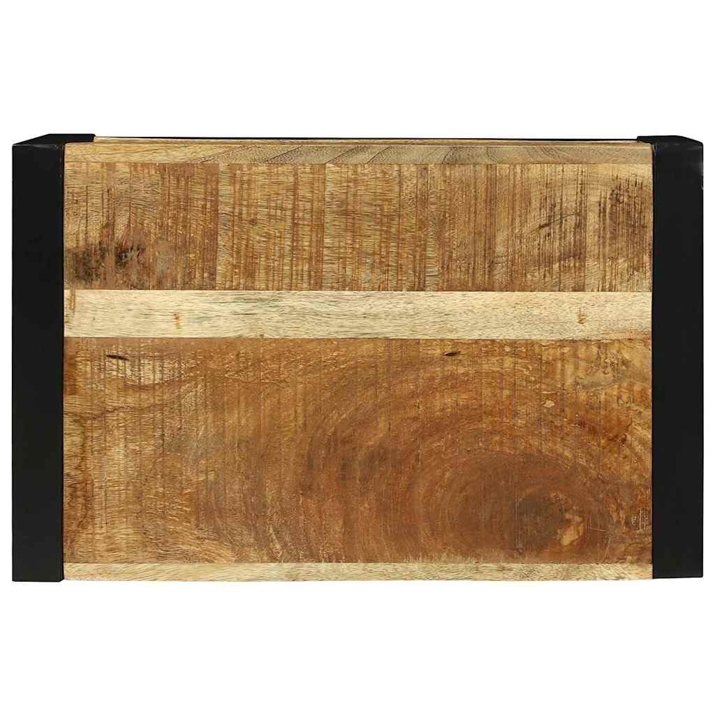 SYDE Kostka ścienna brązowa 55 x 35 x 40 cm lite drewno mango | Pływający stojak do salonu, stojak na książki, oszczędność miejsca, żelazne nogi, łatwe czyszczenie