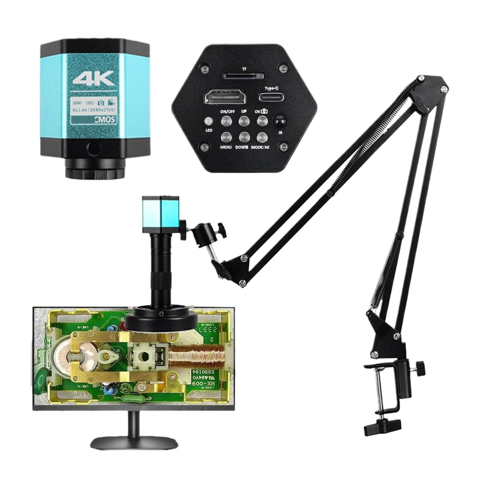 Full 4K 1080P Industrial Video Microscope HDM/I USB Digital Camera With Sensor 1-150X Zooms Remote Control(4K Ultra HD Set B)