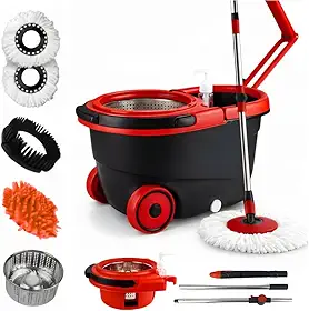 Mop Giratório 3 em 1 Cesto em Inox 16 Litros Esfregão para Limpeza Lava e Seca com 2 Microfibra Centrifuga 360 Premium
