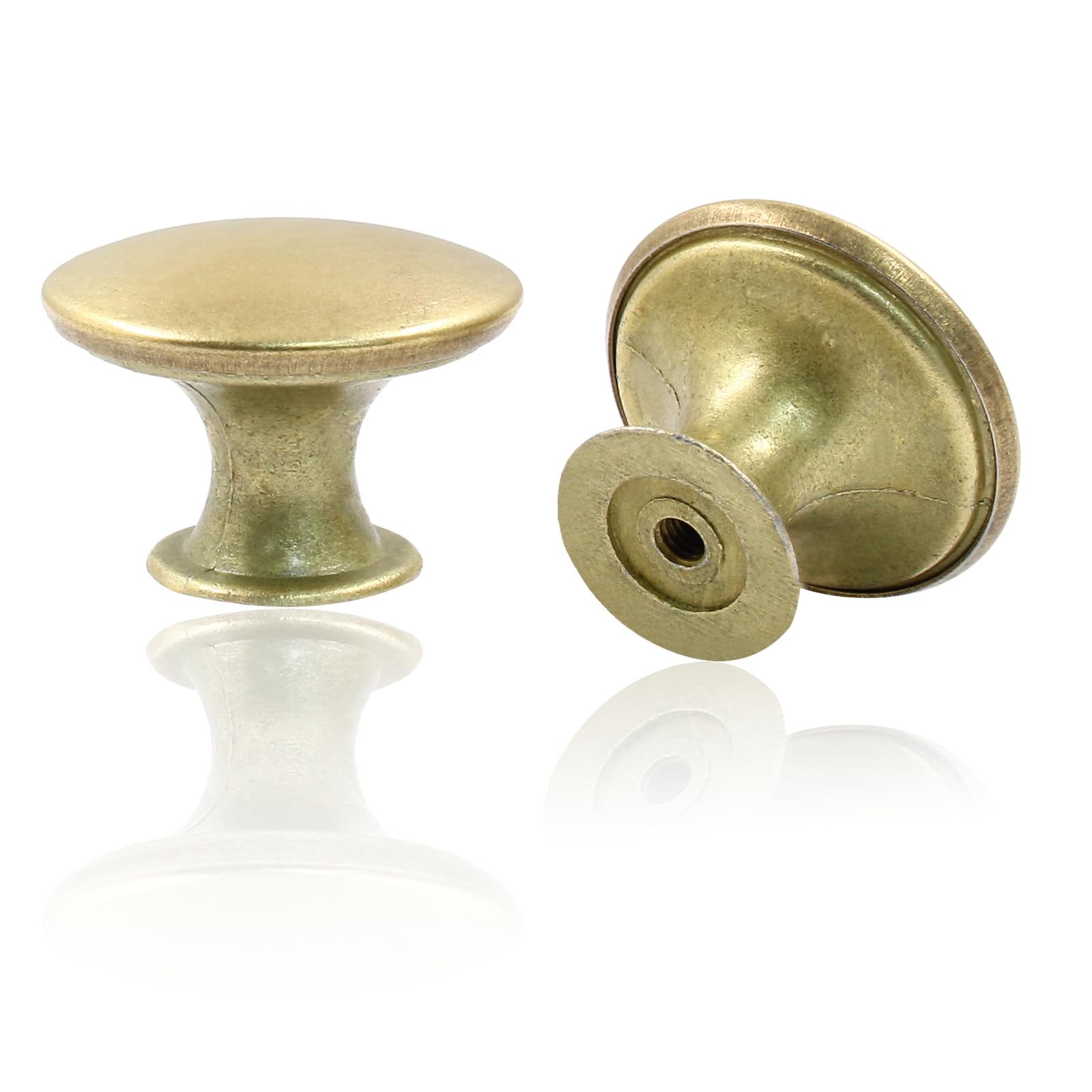 Zorveiio 30 Pcs Round Antique Cabinet Knobs 1.18" Diameter Brass Dresser Knobs Drawer Knobs Kitchen Cabinet Pulls for Cupboard Hardware Door with