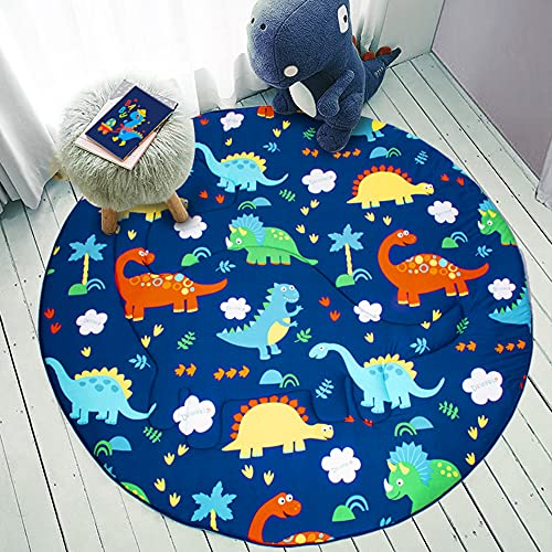 Image of UOMNY Baby Rug Dinosaur Infant Floor Playmat Tummy Time Mat Area Rug Non Slip Baby Round Play Pad Crawling Mat Game Blanket for Children Toddlers Bedroom 47 inch