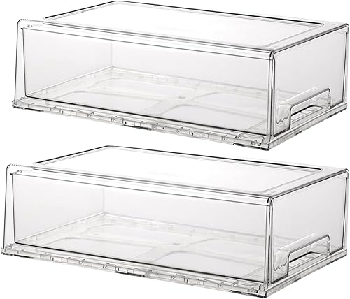 Cajones de almacenamiento apilables, organizador extraíble transparente con asas y almohadillas antideslizantes para cocina, refrigerador,