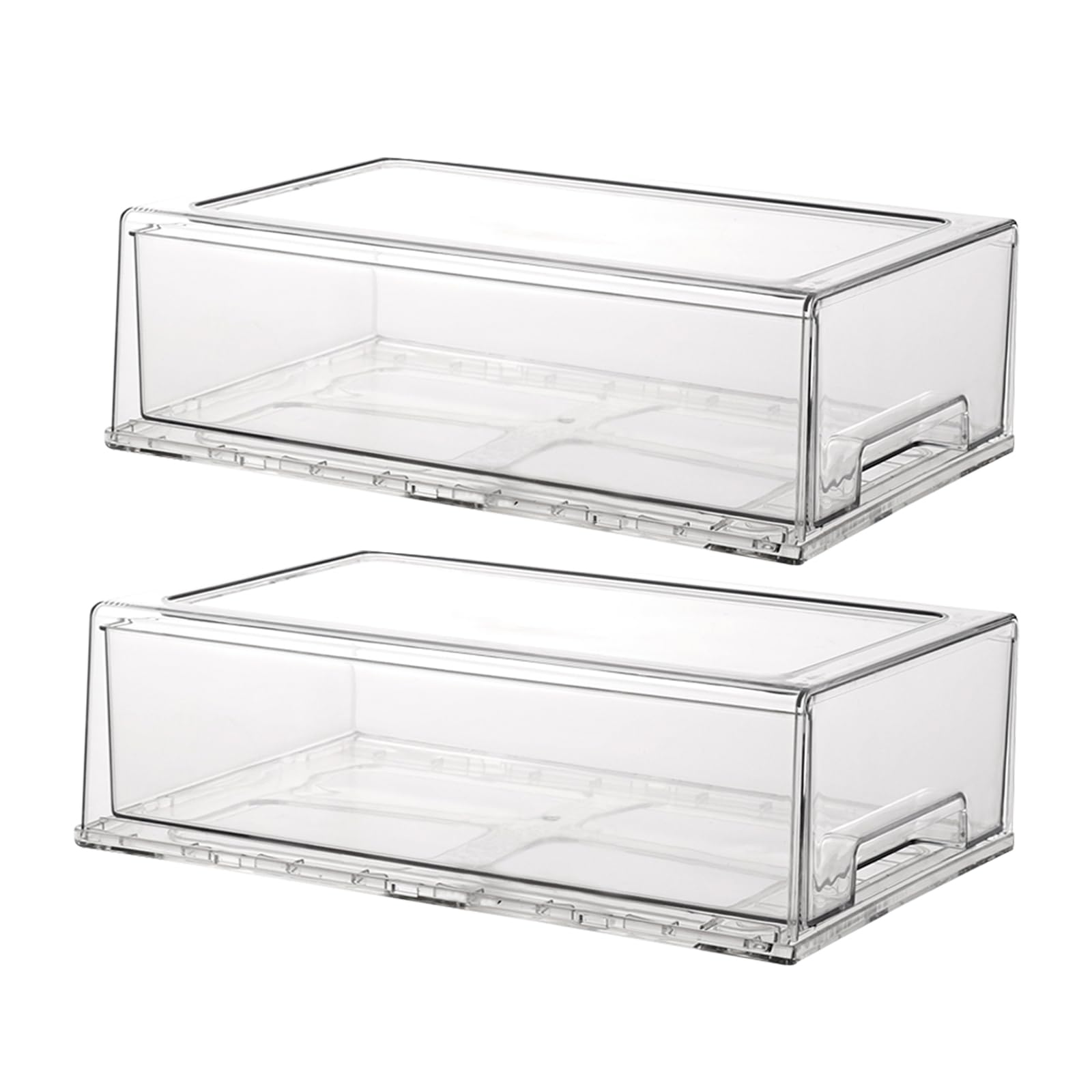 Cajones de almacenamiento apilables, organizador extraíble transparente con asas y almohadillas antideslizantes para cocina, refrigerador, escritorio de oficina, despensa y estantes, perfecto para