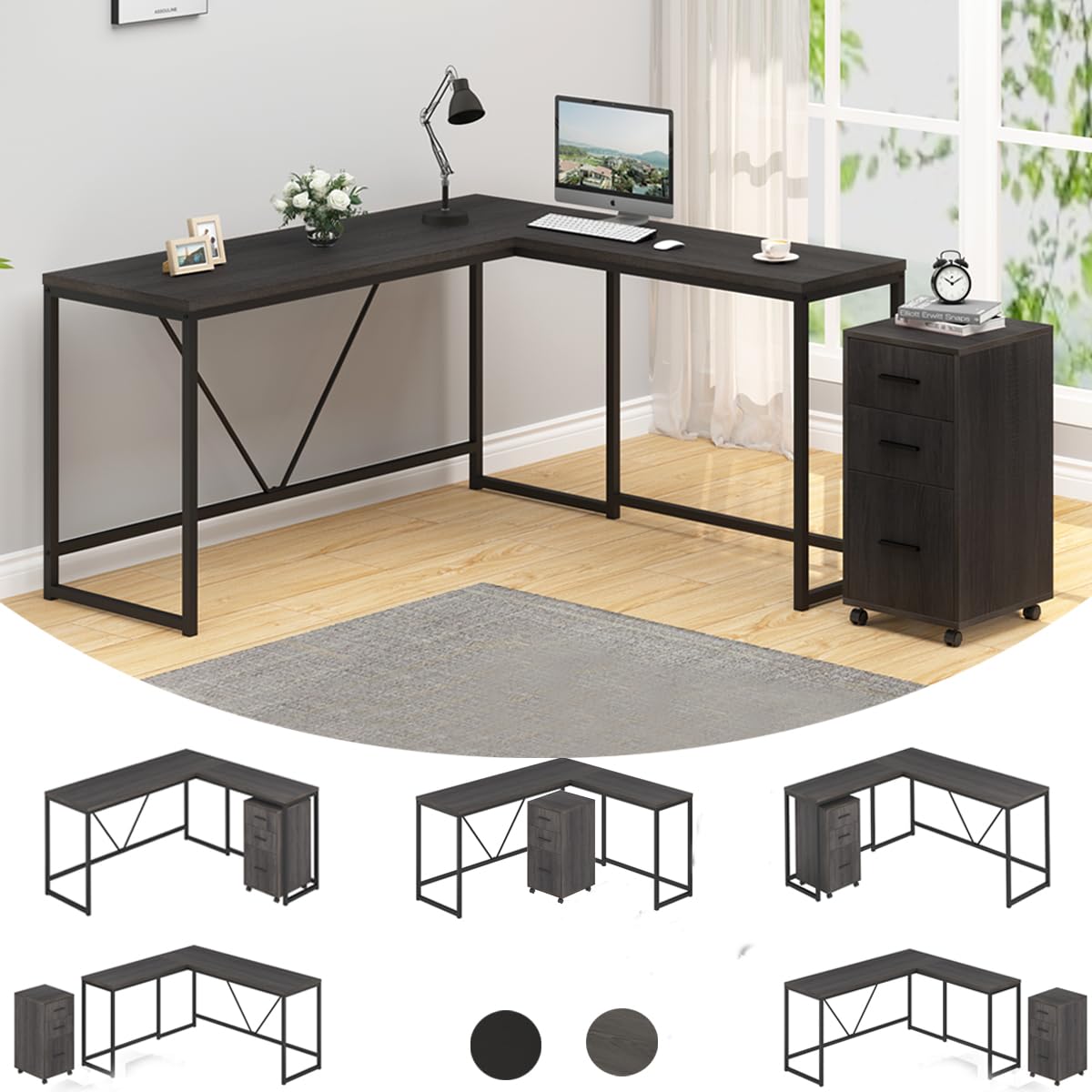 Buy HSH L Shaped Desk with Drawers, L Shape Computer Desk with Mobile