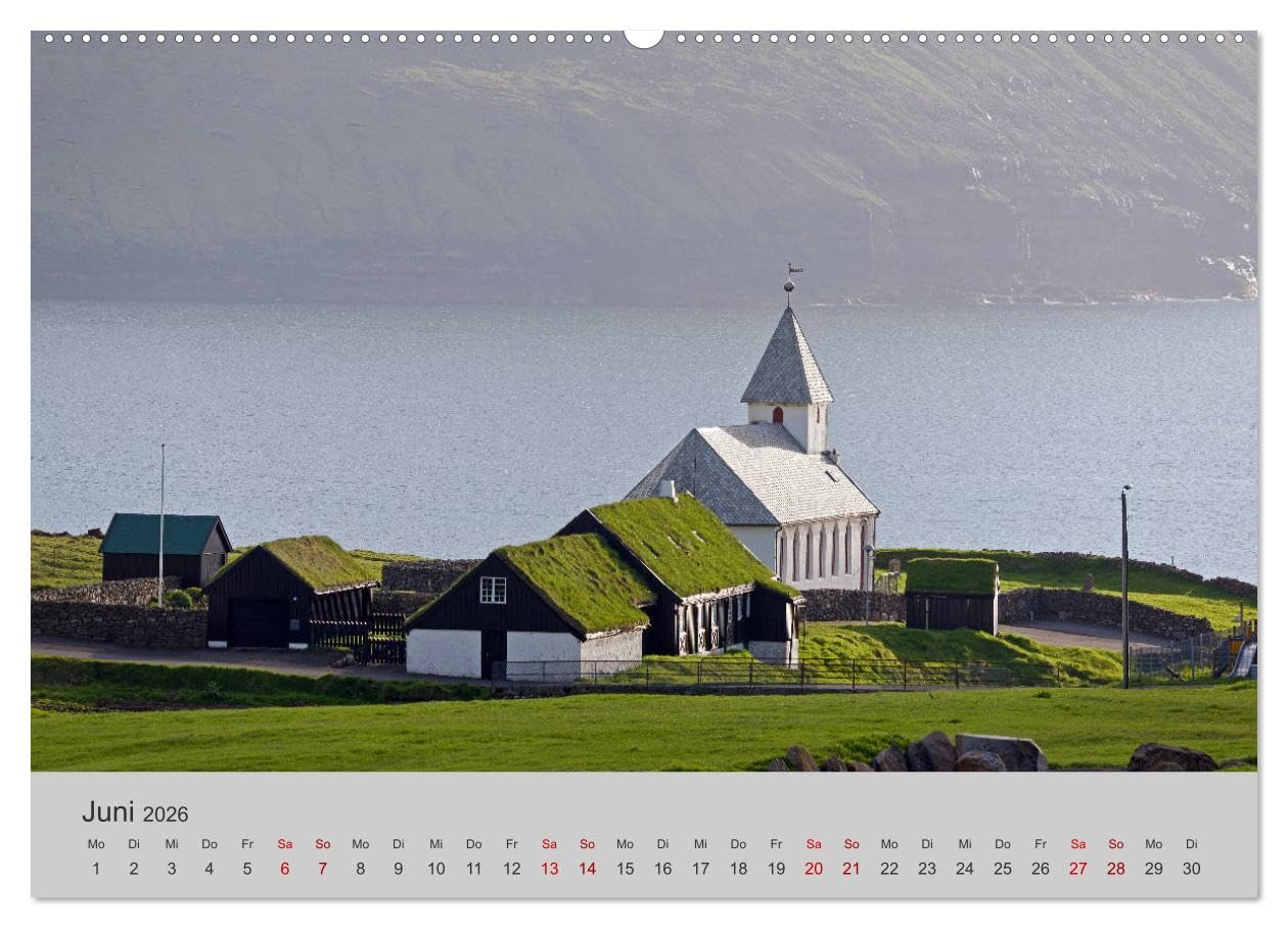 Färöer Inseln 2026 (Wandkalender 2026 DIN A2 quer), CALVENDO Monatskalender: Landschaft, Architektur, Küste und Wolken auf den Färöer Inseln