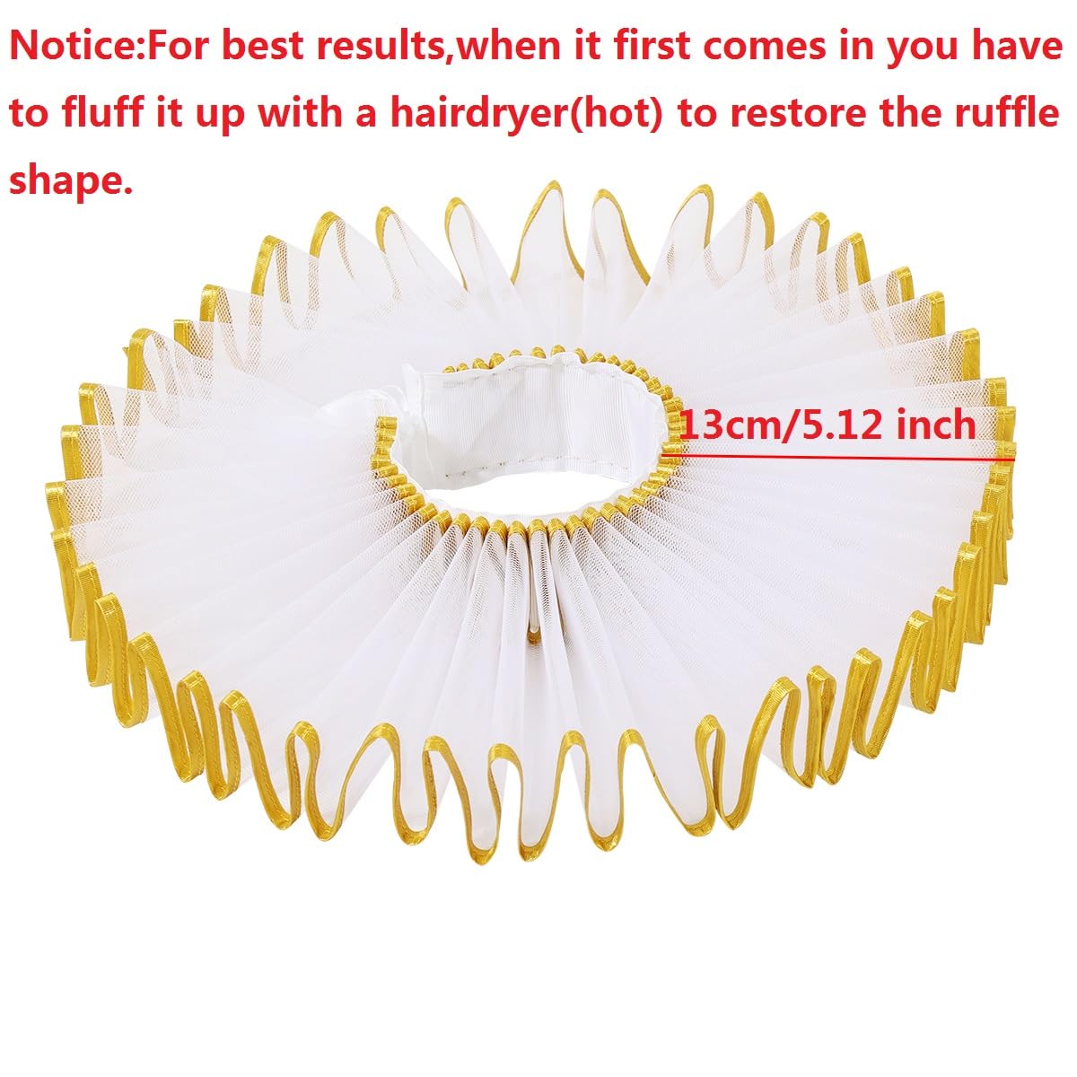 BPURB Renaissance Elisabethan Ruff Collar Neck Ruffle Collar Clown Collars, White-Gold-1, One Size, Style C-White-Gold-1 - Image 2
