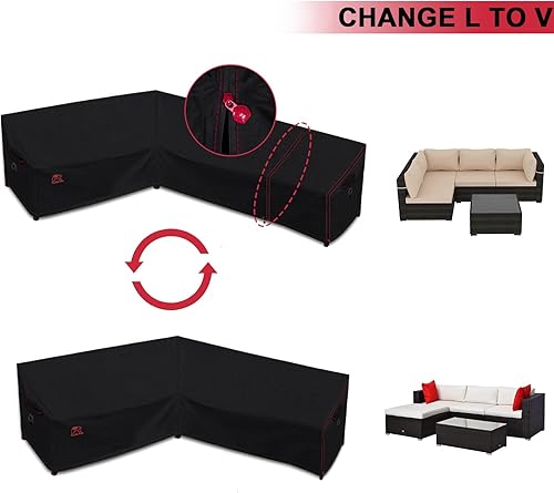 Miniatura 5 de Turtle Life Funda para sofá modular de patio, resistente a los rayos UV, resistente al agua, antidecoloración, en forma de L, color negro, en forma