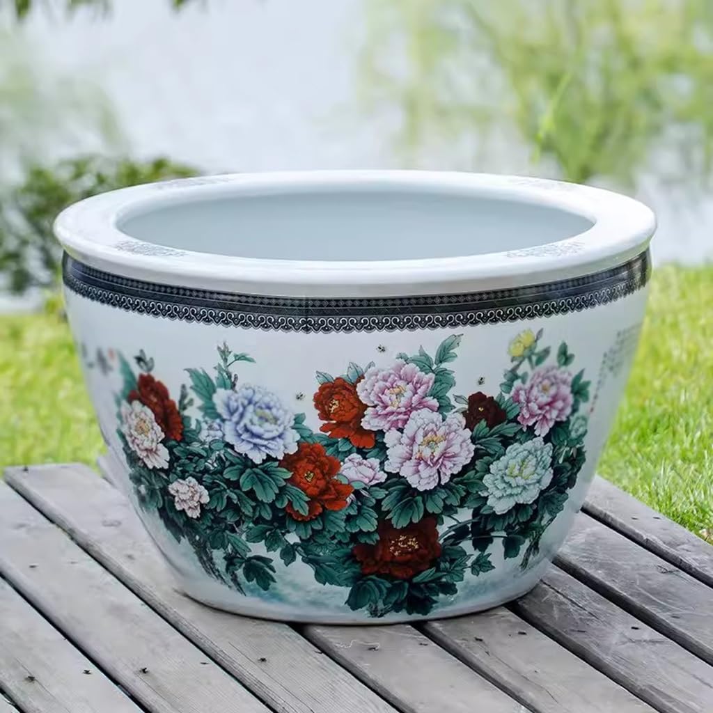 NEBE Aquarium Céramique Lotus nénuphar réservoir de Poisson Rouge Grand Bassin d'eau spécial Salon Balcon Jardin décoration Cylindre Aquarium Simple Et LéGer De Luxe(42cm)