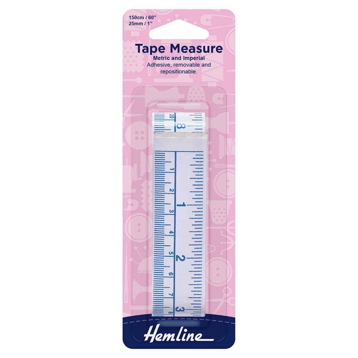 Hemline H257 | Metric & Imperial Adhesive Analogical Tape Measure 150cm