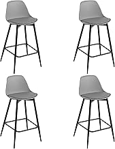 Kitchen Stools, Bar Stools Set of 4, Breakfast Bar Stools with Backrest with Padded PP Seat and Metal Frame with Footrest, Grey, K0003BH-4