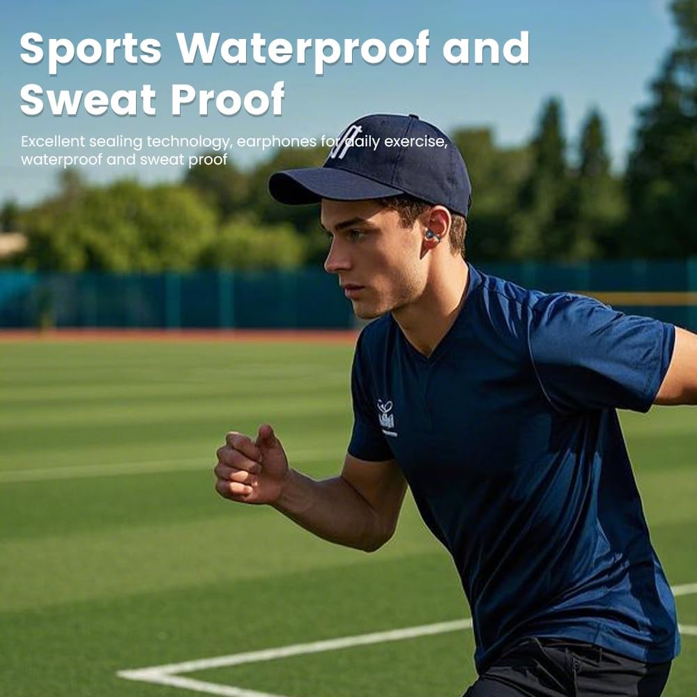 Clip-on Earbuds, Open Ear Earbuds with LCD Touchscreen Wireless Bluetooth 5.4, Lightweight M100 Open Ear Headphones with C-Shaped Bridge, Slim Hook,48H Battery, for Sports, Fitness (Black) - Image 5