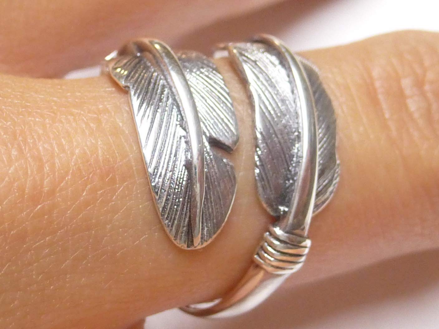 Offener Bandring Motiv Feder, Sterlingsilber, Ringgröße 58-18,5 größenverstellbar, Ringe Unisex