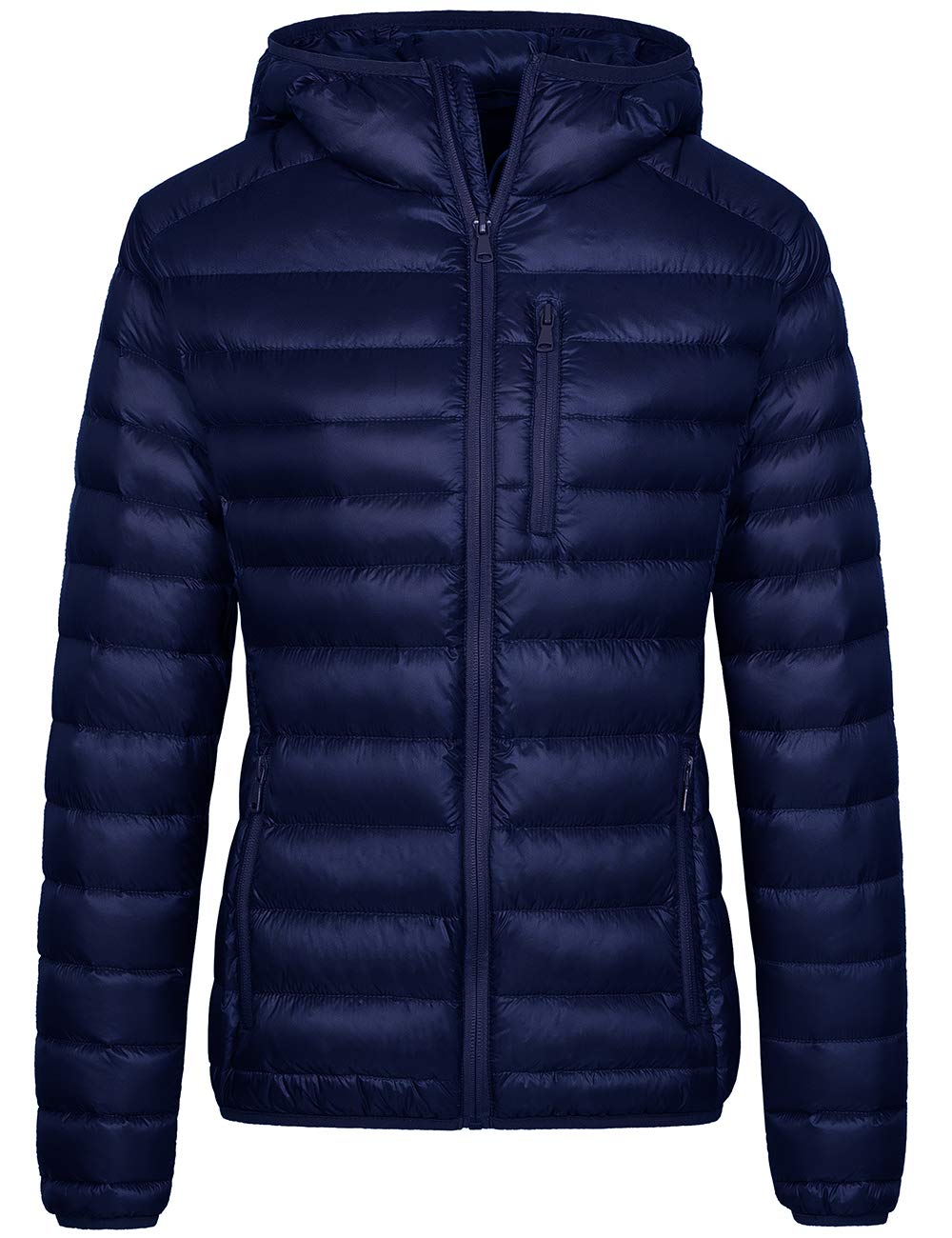 wantdo women's packable down jacket winter light weight down jacket hooded coat(navy,medium)
