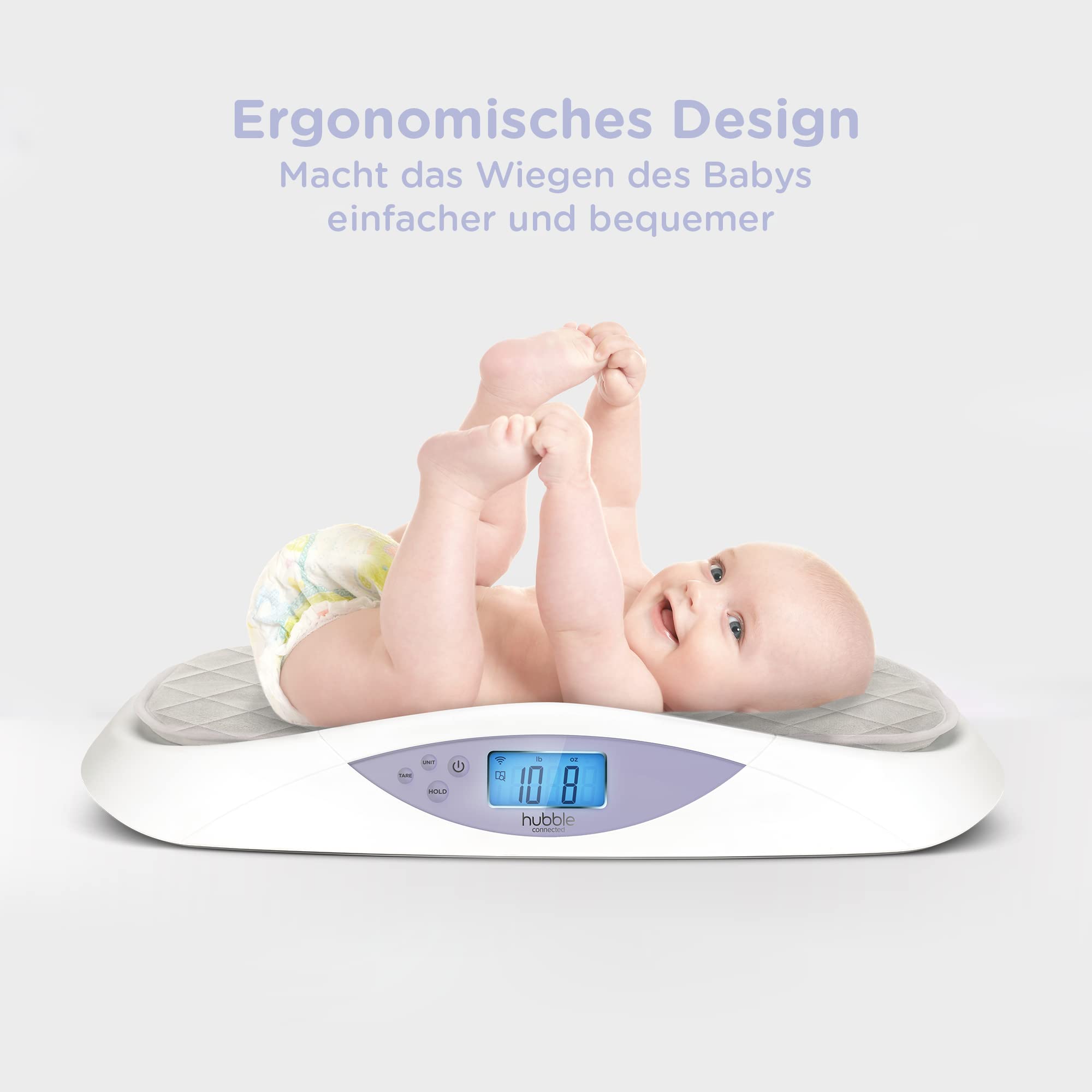 Hubble Connected Grow Báscula inteligente para bebés con Bluetooth con pantalla LCD, seguimiento de peso, cambiador suave, tara y retención y tecnología de 4 sensores para una precisión excelente