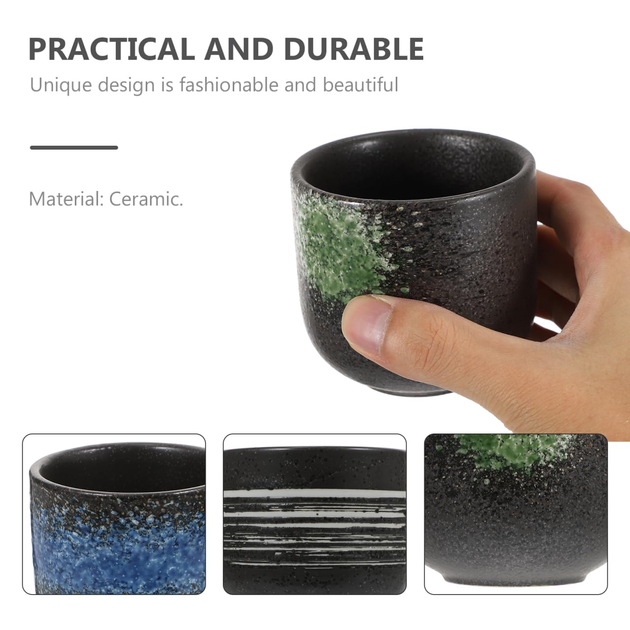 Taza de té de cerámica japonesa taza de té: 3 tazas de té vintage pequeñas tazas de loza tradicional sin mango tazas de té asiáticas para el hogar cocina 200 ml