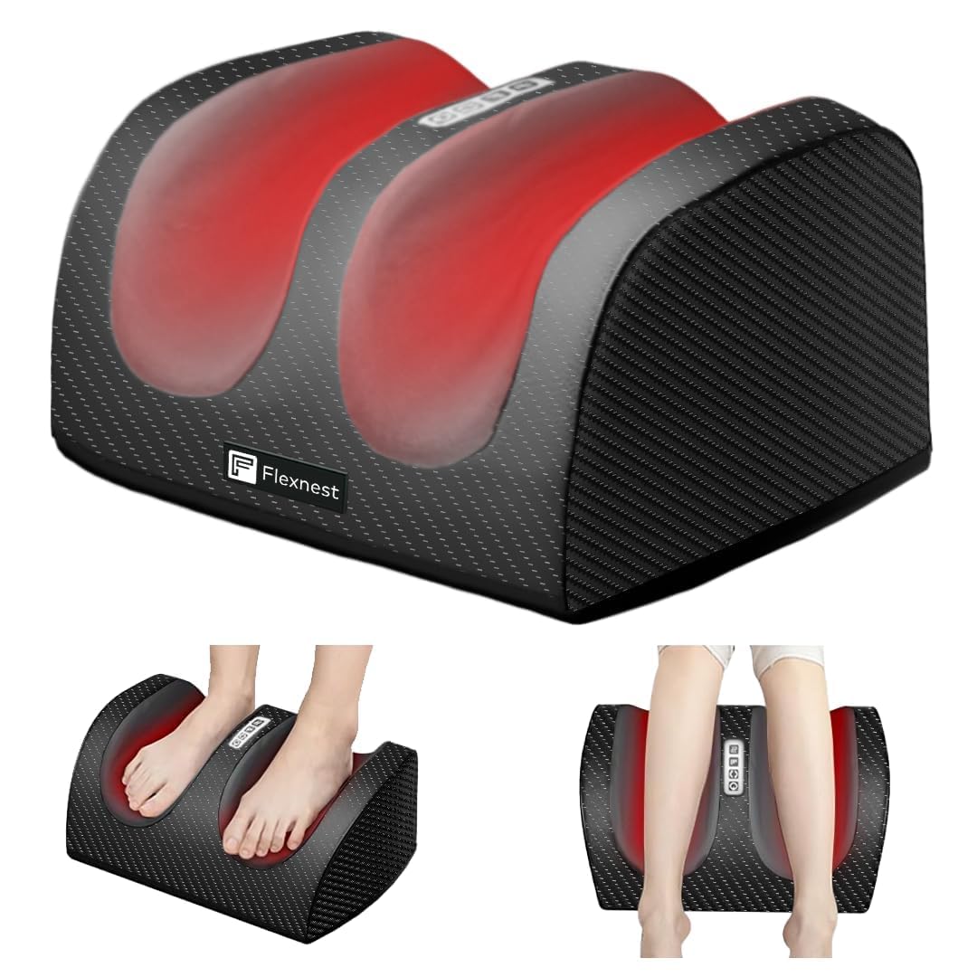 Flexnest 2024 Newly Launched Heated Calf, Foot and Leg Massager Machine for Home - Pain Relief Massage for Legs - Heat + 4 Vibration Motors, Bliss Massager (Zen Massager), Black