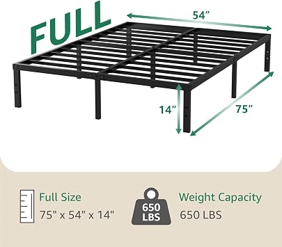 Metal Full Bed Frame - 14 H Platform Full Size Metal Bed Frame Double Bed Frames, Small Package Black