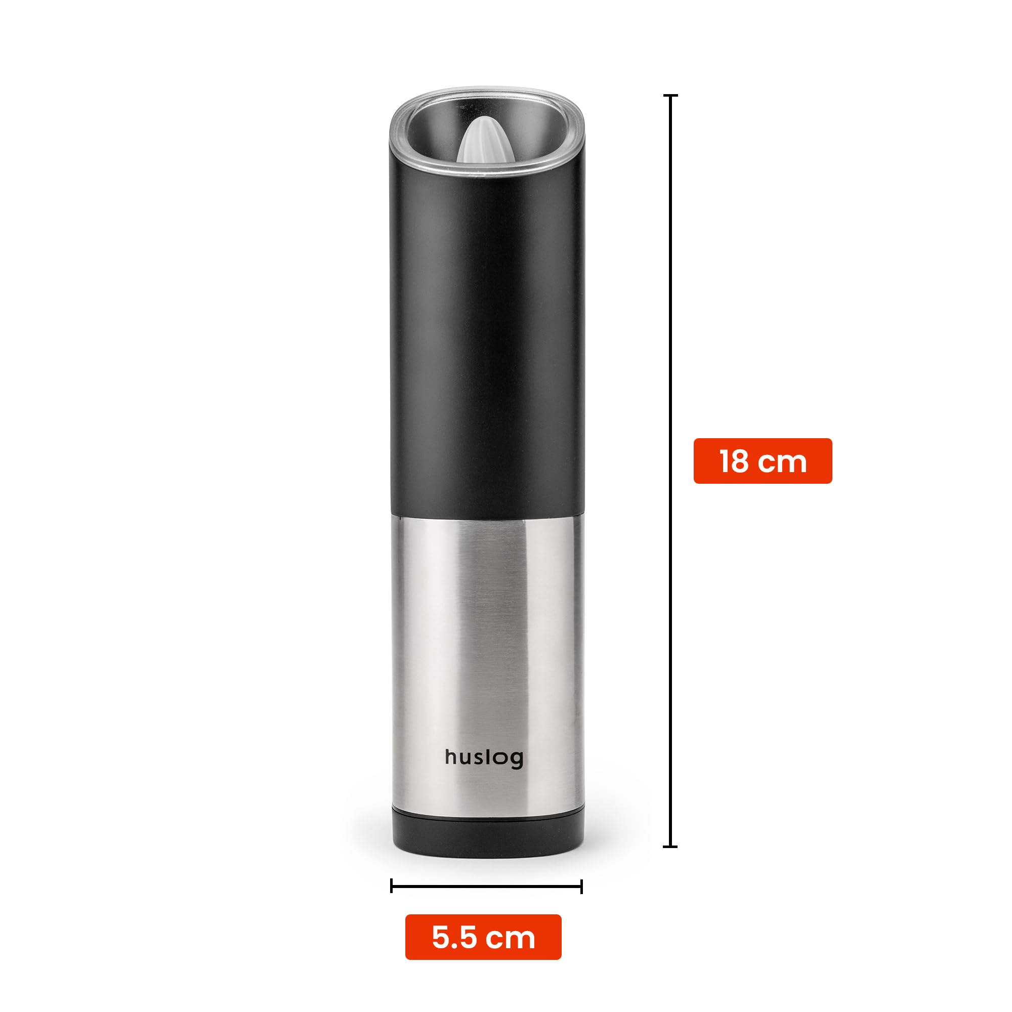 Set Macina Sale e Pepe Elettrico Gravity, Macinatura Automatica, Grossolanità Regolabile, Contenitore Spezie 85 ml, a Batteria, Uso con una Mano, Risparmio Energetico, Acciaio Inox, Argento