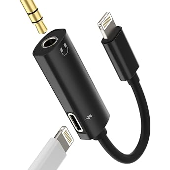 iPhone Lightning 3.5mm Aux Earphone Jack Adapter 2 in 1 Simultaneous Charging Splitter Cable Apple Mfi Certified Earphones Plug Bifurcation Accessory Wired Headphone Converter Splitter Lightning