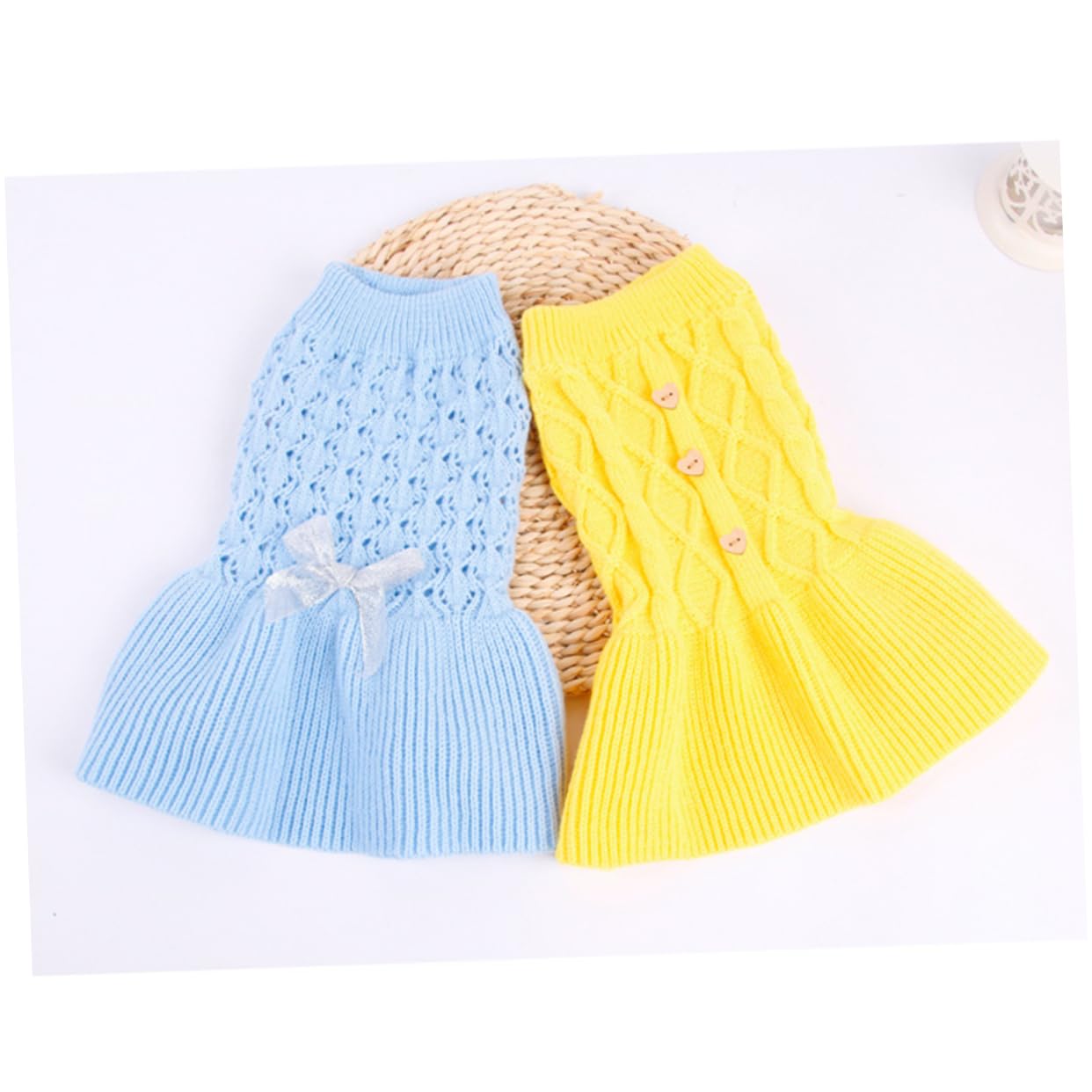 minkissy 3pièces Pull Printemps pour Chiens Et Robe Laine Douce pour Animaux De Compagnie Vêtement Confortable Et Élégant Jaune XXS