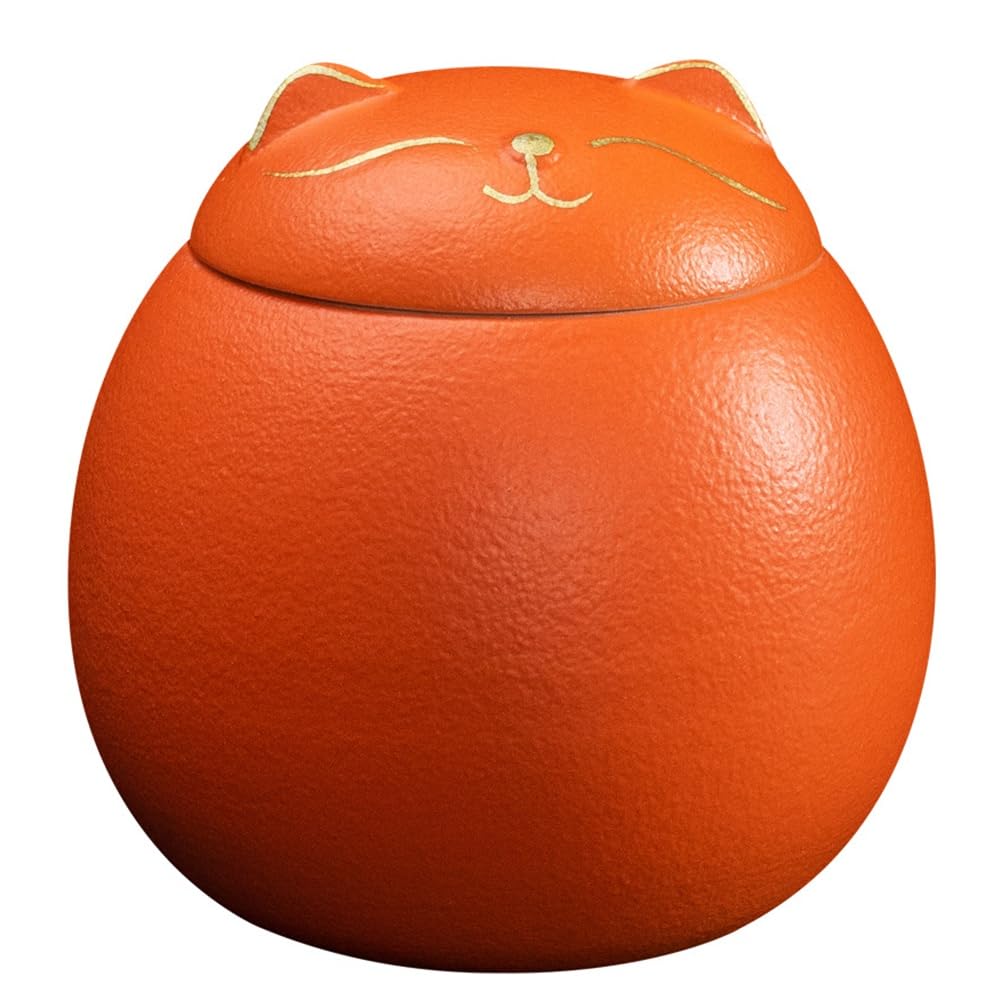 Rersduyt Orange Ceramic Airtight Jar Cat Shape Storage Jars Porcelain Jar For Tea Spices Pot Coffee Nuts Storage B 1 Piece