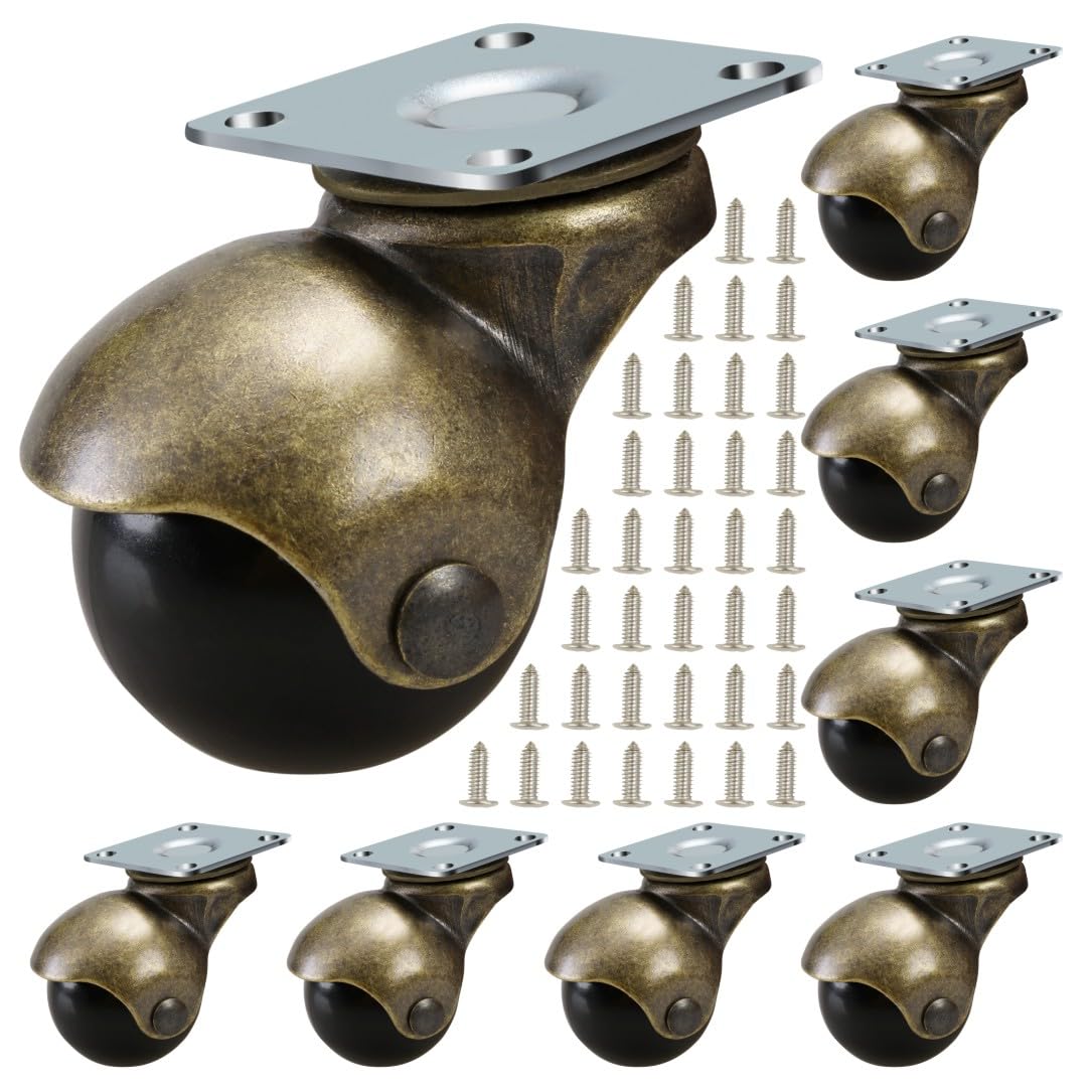 Jgjc Antique Brass Casters 8 Pack 2 Inch Ball Caster Wheels For Furniture Swivel Casters For Furniture Legs Vintage Plate Cas 791783882715