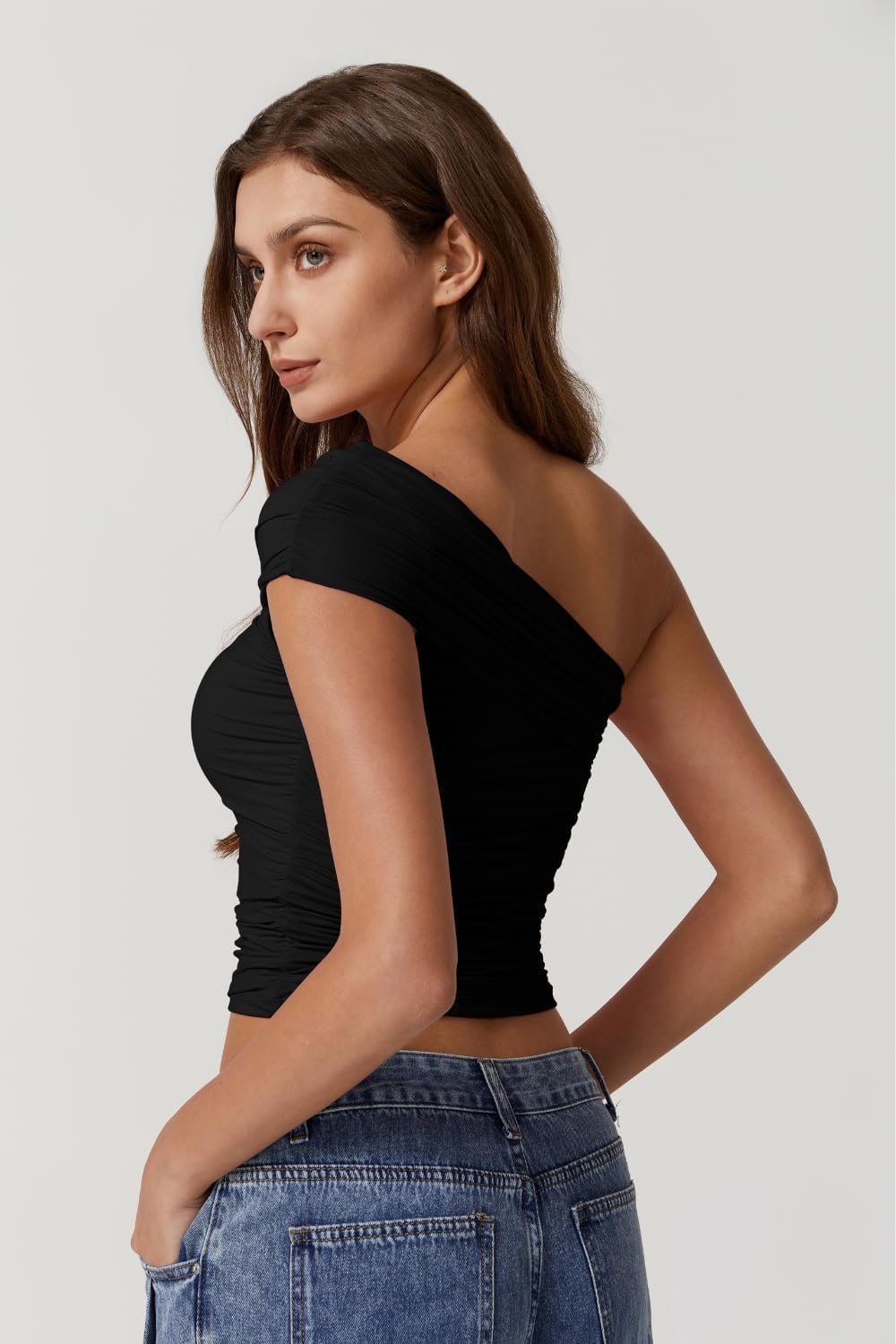 QINSEN Women's One Shoulder Sleeveless T-Shirt - Image 2