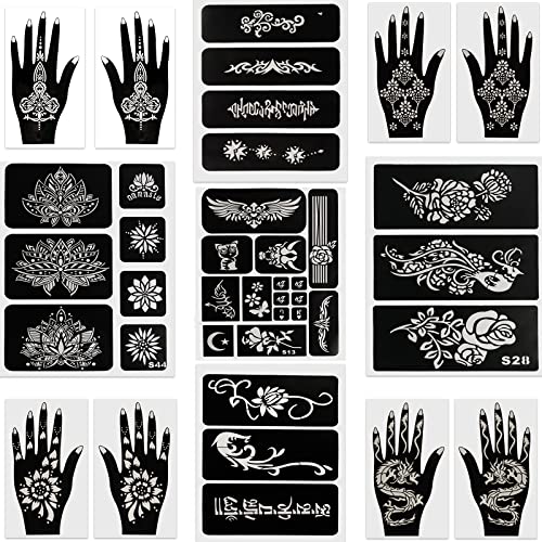 Qullue Henna Tattoo Stencils Kit - Self-Adhesive Hand Molds, Flowers & Other Motifs - DIY Body Art Stencils -  xingwangshun123