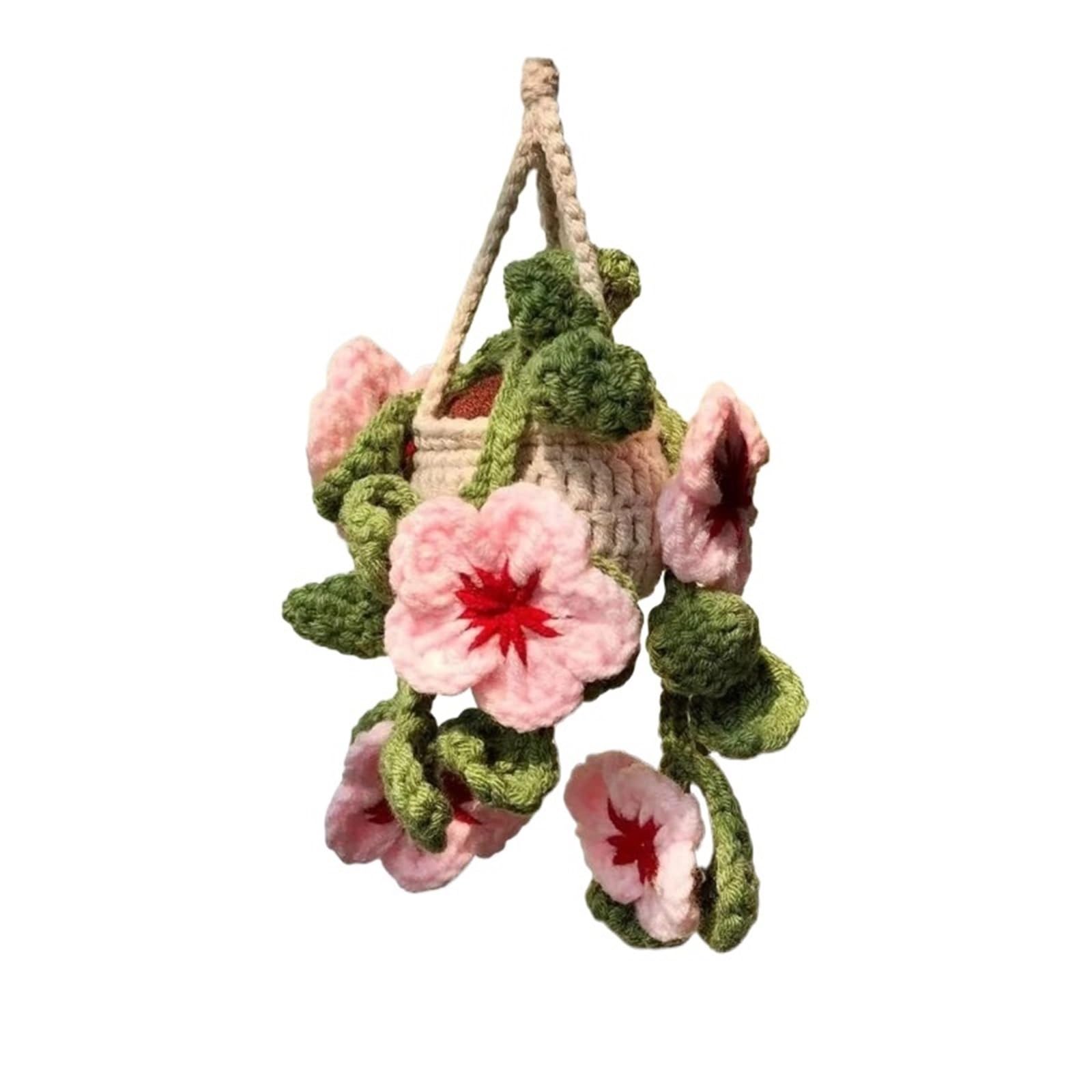 Cute Handmade Crochet Strawberry and Flower Plant Car Hanging Ornament(Color 3)
